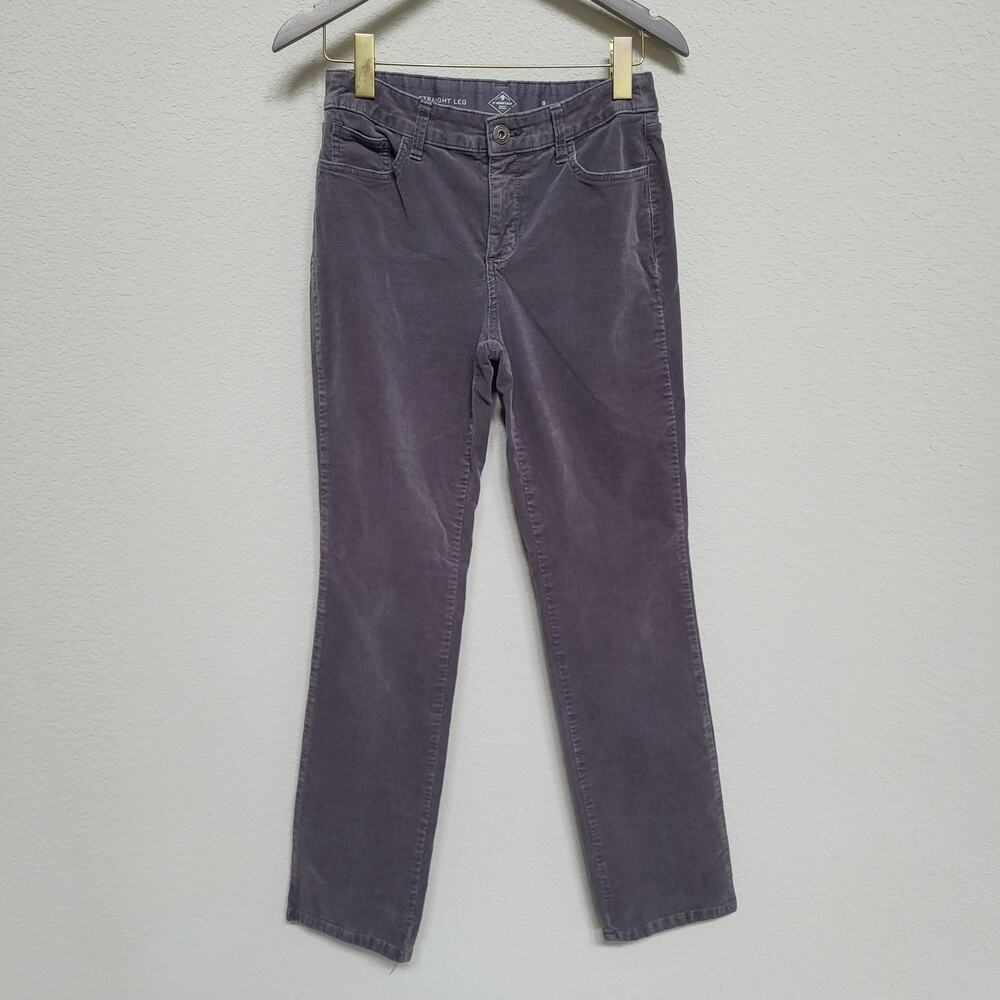 St Johns Bay Corduroy Pants Women Size 8 Gray Straight Leg Casual Fall Winter